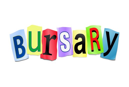 Illustration depicting a set of cut out printed letters arranged to form the word bursary.