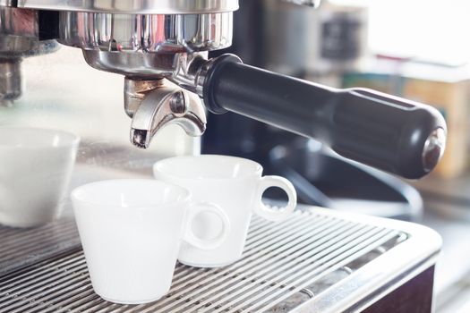 Coffee cups prepare for espresso shot, stock photo