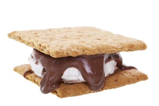 Smores:  graham wafer crackers with melted marshmallows and chocolate.   This camping favorite is prepared over an open flame and makes a great treat.