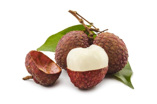 Ripe lychee on white background