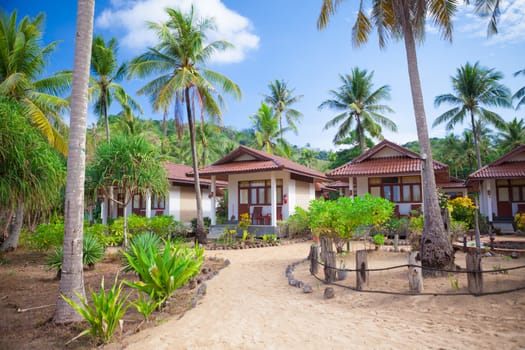 traditional village on the sea with blue sky in Thailand