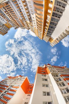 Fisheye shot of new apartments buildings exterior