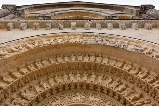 Archivolts detail of Aulnay de Saintonge church in Charente Maritime region of France