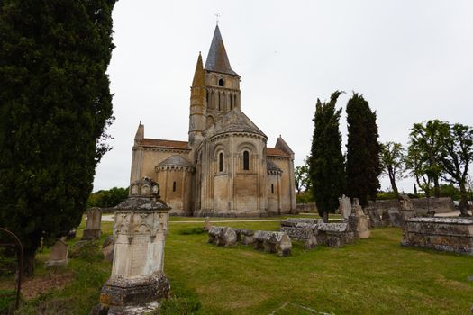 Full view of Aulnay de Saintonge church in Charente Maritime region of France