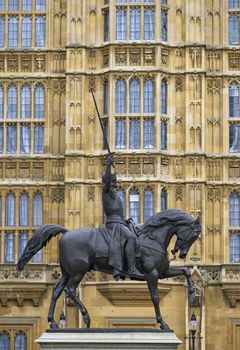 Statue of Richard the Lionheart outside the Houses of Parliament in London, England