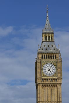 Elizabeth Tower of the Houses of Parliament in London, England. Previously called the Clock Tower, it houses the bell named Big Ben.