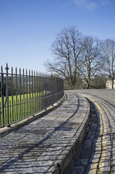 Cobbled road of the Royal Crescent in Bath, Somerset, England