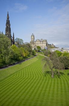 Neatly cut lawn of Princes Street Gardens in Edinburgh, Scotland