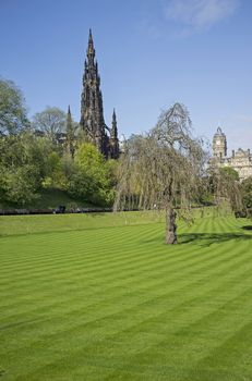 Neatly cut lawn of Princes Street Gardens in Edinburgh, Scotland