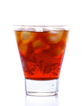 Glass with Cold Cola with Ice Cubes isolated on white background