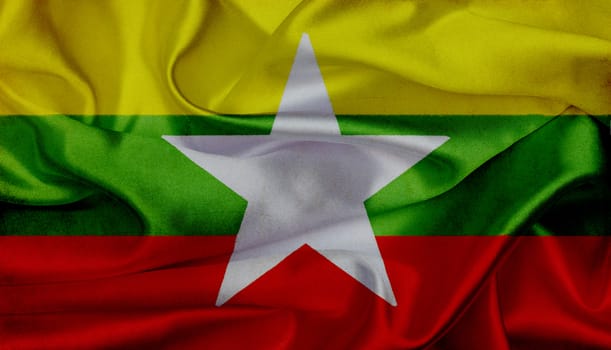 Myanmar grunge waving flag