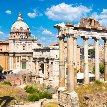 The Roman Forum also Foro Romano is a rectangular square surrounded by the ruins of several important ancient government buildings at the center of the city of Rome, Italy.