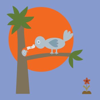 Vector and illustration of bird feeding money