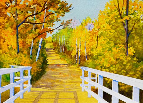 An original watercolor painting inspired by a beautiful,  Autumn colored, trail in Northern Saskatchewan.
