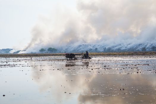 Burning garbage heap of smoke from a burning pile of garbage