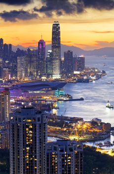 HongKong sunset with office buildings 