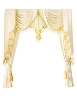 Luxury curtain with golden luxury tassels isolated on white