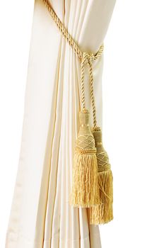 Golden luxury tassels for beautiful curtain isolated on white