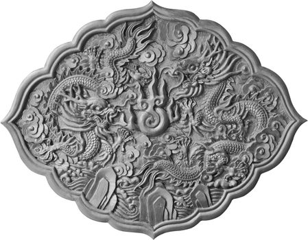 Pattern Silver dragon carved on white background