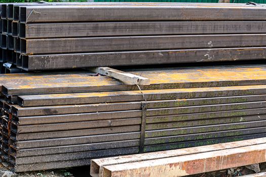 Rectangular metal pipe for construction on site 