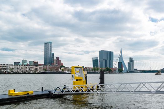 ROTTERDAM, NETHERLANDS - MAY 29, 2014: Water taxi pick-up point at the embankment on May 29, 2014 in Rotterdam, the Netherlands. With about 50 departure locations it often offers a quicker means of transport for the city and abroad.