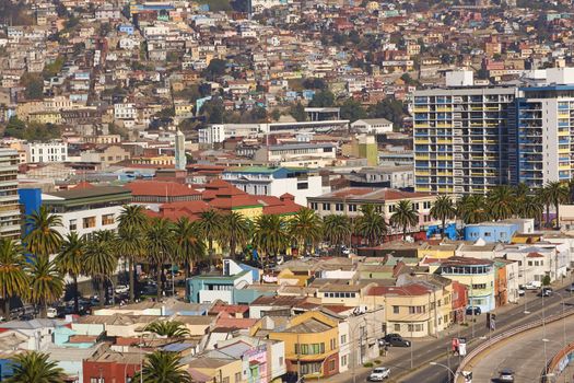 Historic buildings in port city of Valparaiso in Chile.