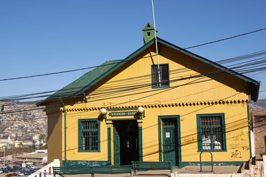Upper station of Ascensor Baron. Historic funicular, built around 1906, in the world heritage coastal city of Valparaiso in Chile.