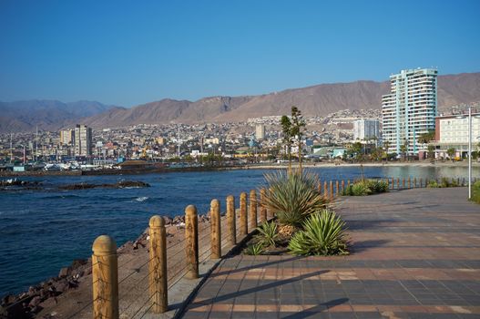 The City of Antofagasta on the coast of the Pacific in the Atacama region of Chile. Antofagasta is the second largest city in Chile and is one of the main centres for copper mining.