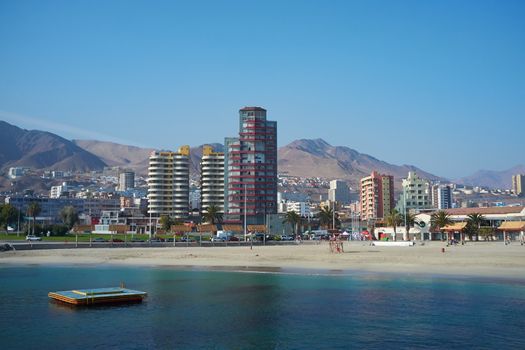 Sandy beach along the Pacific Ocean at Antofagasta in the Atacama Region of Chile