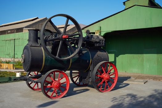 Historic steam engine of the Ferrocarril de Antofagasta a Bolivia (FCAB) in the railway yard in the port city of Antofagasta, Chile