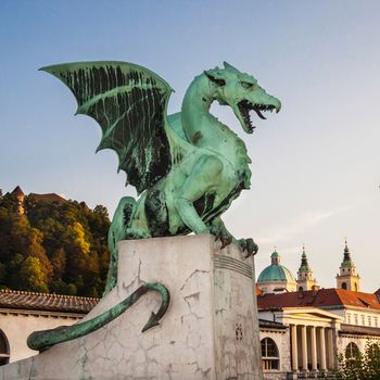 Famous Dragon bridge (Zmajski most), symbol of Ljubljana, capital of Slovenia, Europe.