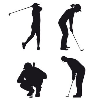 male and female silhouettes of figures in golf