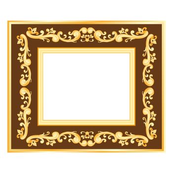 simple gold frame on brown background, curls and waves