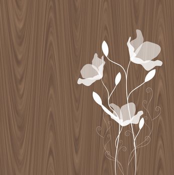 Wooden background with flowers and frame