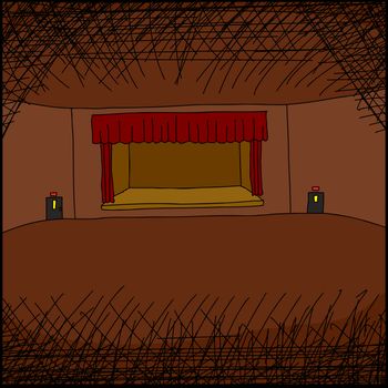 Hand drawn large empty room with stage