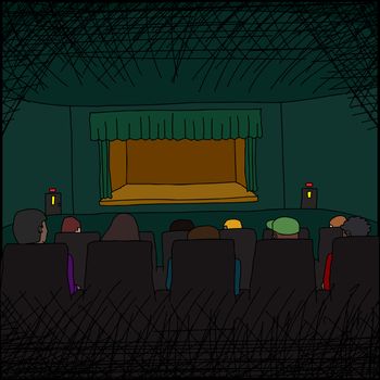 Theater performance audience and empty stage cartoon