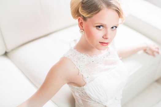 Gorgeous bride on her wedding day (color toned image; shallow DOF)