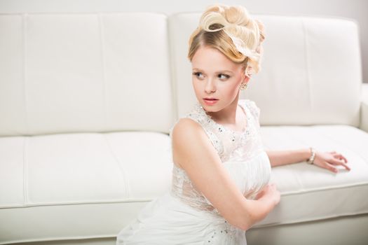 Gorgeous bride on her wedding day (color toned image; shallow DOF)