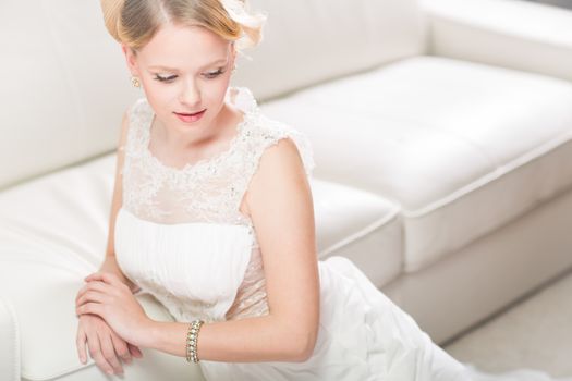 Gorgeous bride on her wedding day (color toned image; shallow DOF)