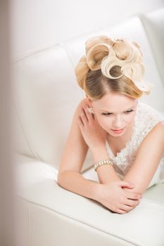 Gorgeous bride on her wedding day (color toned image; shallow DOF)