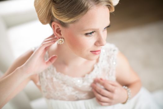 Gorgeous bride on her wedding day (color toned image; shallow DOF)