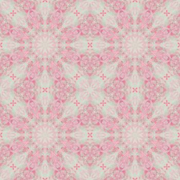 Abstract artistic seamless pattern, handmade floral ornament, applique from painted garlic husks, leaves and watercolor background