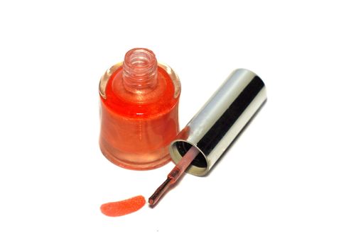 Red varnish bottle with a brush