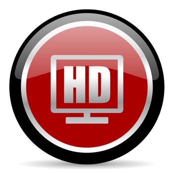 red glossy web button on white background