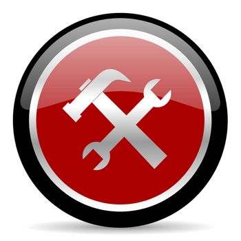 red glossy web button on white background