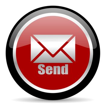 red glossy web button on white background