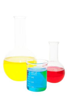 Laboratory glass containing various fluids.  Shot on white background.