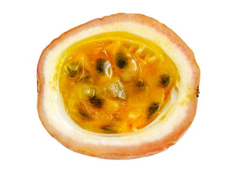 Opened passion fruit isolated on white background