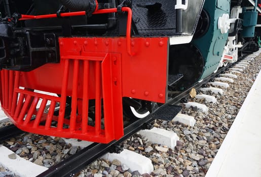 Ancient steam train placed on the tracks, displayed to the audience.                                    