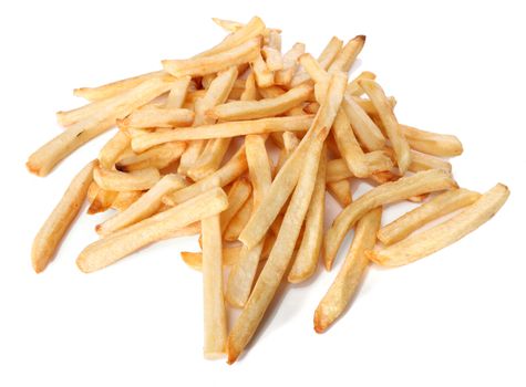 Pile of french fries isolated on white